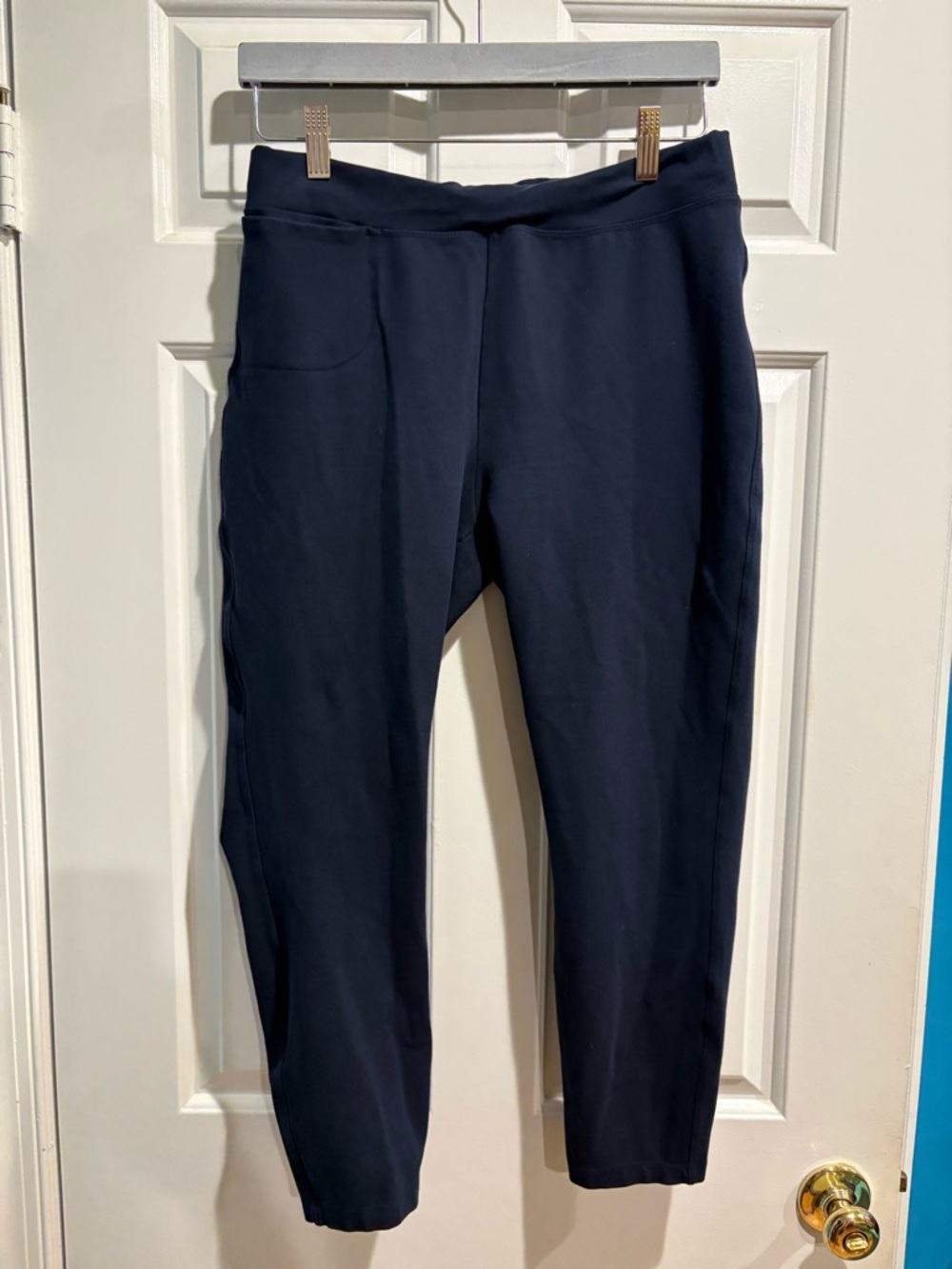Quince navy blue performance ponte knit ankle pants sz L